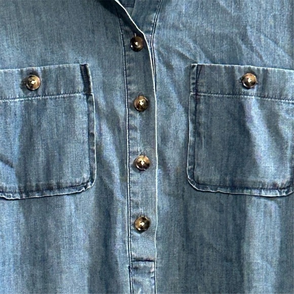 Ann Taylor LOFT Women's M Blue Denim Long Sleeve Tunic Dress Short Side Pockets - Picture 7 of 16